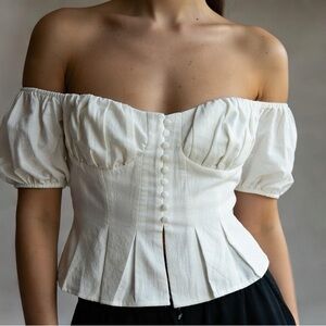 Romantic Off-Shoulder Balloon Sleeve Cropped Buttons M coquette cottagecore